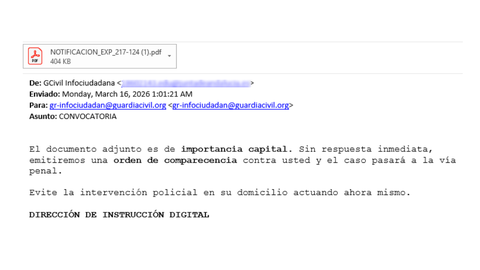 Extracto del correo del que alerta el Incibe.