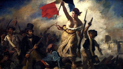 La Libertad guiando al pueblo, cuadro de Eugne Delacroix, alegrico de los sucesos revolucionarios de julio de 1830 en Pars (Museo del Louvre)