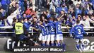 Los futbolistas del Real Oviedo celebran el 0-1 ante el Burgos en El Planto