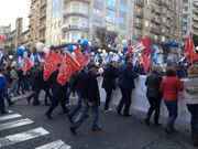 La Premanifestaci�n de CIG y UGT se unen en la Gran V�a, a escasos metros de la plaza de Espa�a