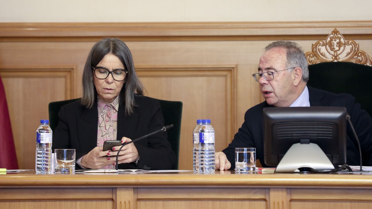 Xos Snchez Bugallo, enunpleno municipal con su nmero 2, Mercedes Rosn.