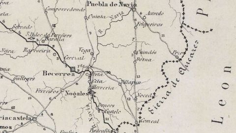 Mapa Itinerario do Distrito Militar de Galicia del año 1884, donde se habla de la sierra de Ancares