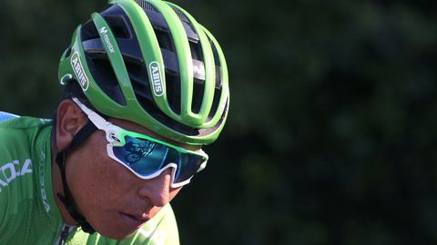 El ciclista colombiano del equipo Movistar, Nairo Quintana, en el pelotn ciclista durante la decimocuarta etapa de la 74th Vuelta a Espaa 2019, con salida en la localidad cntabra de San Vicente de la Barquera y meta en Oviedo