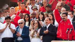 El uruguayo Jos Mujica, Ortega y su mujer, Rosario Murillo, junto a Maduro en Caracas