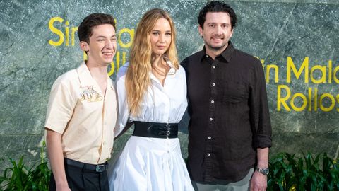 Actors Andrew Feldman and Jennifer Lawrence and director Gene Stupnitsky, a few days ago in Madrid at the presentation of the film.