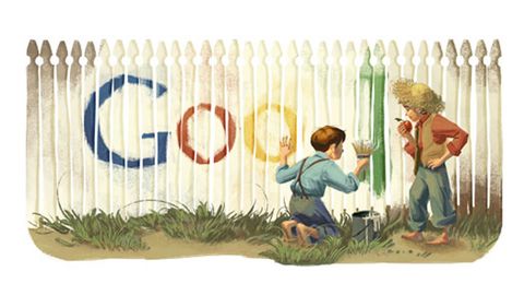 Mark Twain y su Tom Sawyer pintan en una valla las letras de Google
