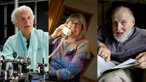 De izquierda a derecha, los galardonados con el Nobel de Fsica Grard Mourou, Donna Strickland y Arthur Ashkin