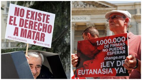 Protestas en contra y a favor de la despenalizacin de la eutanasia en Espaa