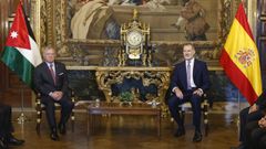 El rey de Jordania y Felipe VI, este lunes en el Palacio Real en Madrid con motivo de la visita de Abdal Husen a Espaa 