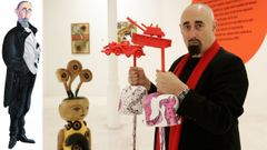 Paco Pestana, retratado por Siro e nunha exposición coas súas obras en Ourense.