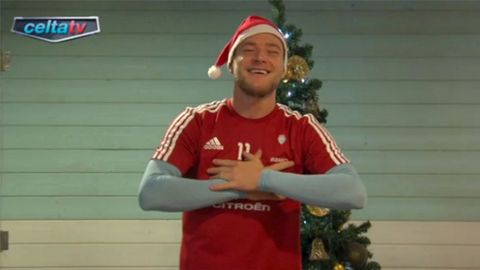 Guidetti, en el vídeo navideño del Celta del año pasado