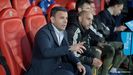 Javi Calleja y su cuerpo técnico, antes del Almería-Real Oviedo