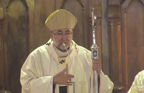 El Arzobipo de Oviedo, Jess Sanz Montes, durante la misa de Covadonga