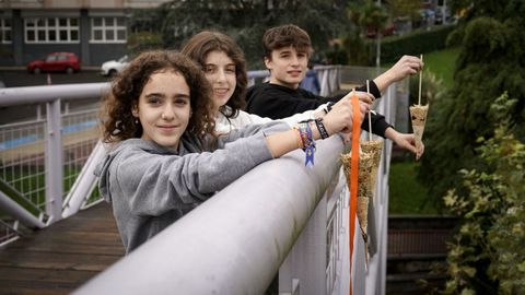 Los alumnos probaron la eficacia de su invento lanzando los conos desde un puente al parque Barbaña