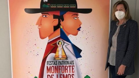 La concejala de Cultura, Marina Doutón, con el cartel elegido para anunciar las fiestas del 2020, que fueron suspendidas a causa de la situación sanitaria