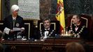 La fiscala general del Estado, María José Segarra, interviene durante la apertura del año judicial ante el presidente del CGPJ, Carlos Lesmes, y Felipe VI