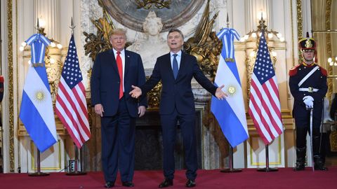 Llegada de Donald Trump a la Casa Rosada. En la imagen, con el presidente argentino Mauricio Macri