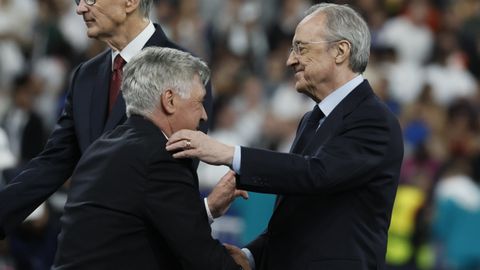 Carlo Ancelotti y Florentino Pérez.Carlo Ancelotti y Florentino Pérez, entrenador y presidente del Real Madrid