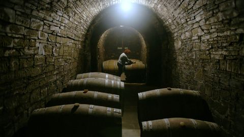 Traditional winery in a cave in the Valdeorras region.