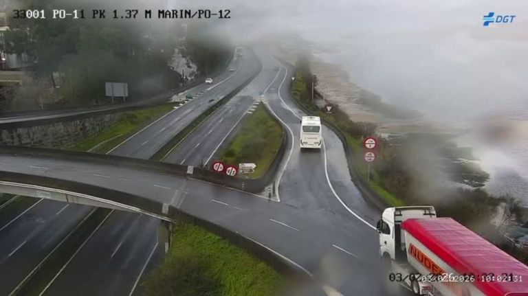 La lluvia y la pleamar cortaron la autovía de Marín durante cinco horas por segundo día consecutivo