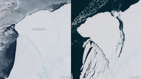 Las imgenes muestran la plataforma de hielo antes y despus del desprendimiento