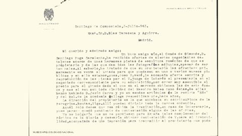Carta de Bouza Brey a Blas Taracena fechada en 1946 a pesar de que el encabezamiento, por una errata, figura 3-julio-943