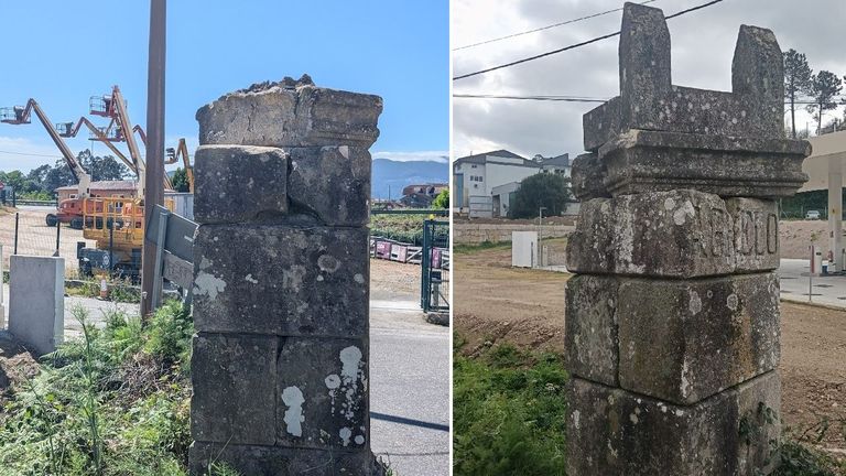 Denuncian la mutilación de uno de los pilares del pazo de Torres Agrelo en Redondela
