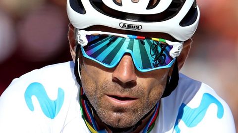 El ciclista murciano, campen del Mundo del equipo Movistar, Alejandro Valverde, a su llegada a la meta de la decimocuarta etapa de la 74 Vuelta a Espaa 2019