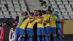 La seleccin brasilea celebrando el gol anotado por Lucas Paquet