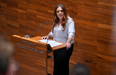 La portavoz de Vox en la Junta General, Carolina Lpez, durante su intervencin en el Pleno institucional por el Da de Asturias
