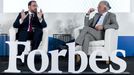 El presidente de Asturias, Adrián Barbón, conversa con el periodista Juan Ramón Lucas (d) durante la sexta edición del Forbes Summit Reinventing Spain