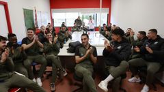 Los jugadores del Lugo celebran el emparejamiento en Copa con el Atltico de Madrid