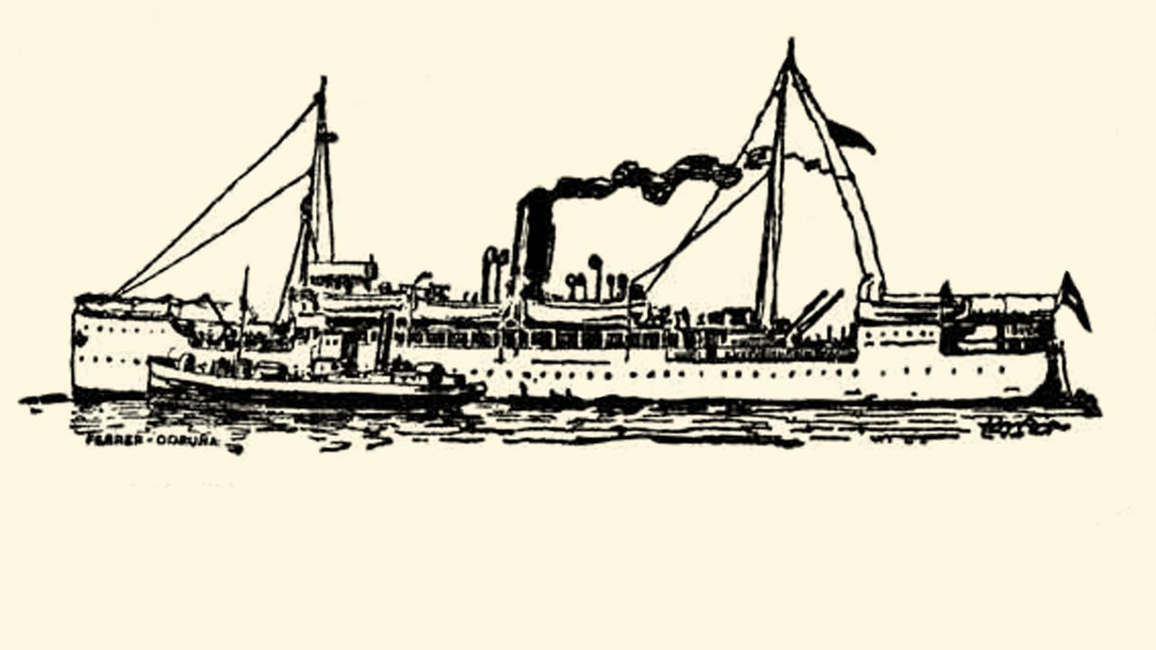 Un autobs de lnea de Foz, a principios del siglo XX, con pasajeros en el techo