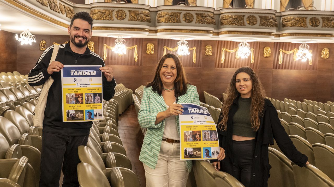 A representaci&oacute;n correr&aacute; a cargo de Ibuprofeno Teatro.Natividade Gonz&aacute;lez, no centro, xunto a Nuno Garc&iacute;a (Grande Amore) e Sabela Caama&ntilde;o.