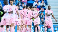 Los jugadores del Real Oviedo celebran uno de los goles a la Real Sociedad