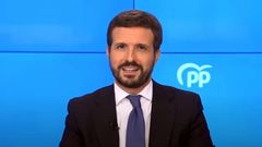 Pablo Casado, lder del PP, en un acto en la sede del partido