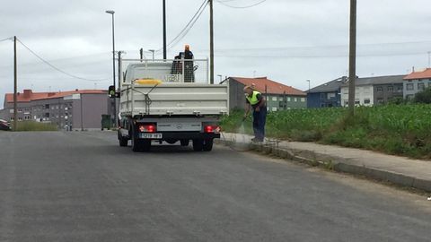 Un operario vierte glifosato en una acera, en una imagen de archivo