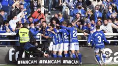 Los futbolistas del Real Oviedo celebran el 0-1 ante el Burgos en El Planto