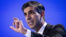 El primer ministro británico, Rishi Sunak, este lunes, durante su intervención en el foro de la patronal británica CBI