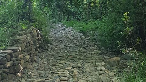 Un tramo del camino, que qued cubierto de piedras a causa de una crecida del ro Quiroga