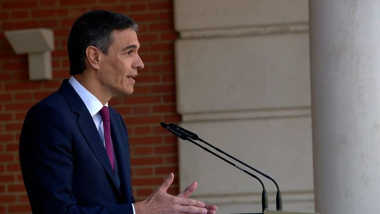 El presidente del Gobierno, Pedro Sánchez, durante su comparecencia en la Moncloa.