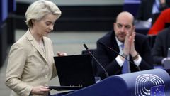 Ursula von der Leyen, durante su intervención este miércoles en el debate sobre defensa en la Eurocámara.