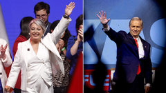 La candidata a la Presidencia de Chile por el partido Unidad por Chile, Jeannette Jara, habla tras conocer los resultados. A la derecha, Jos Antonio Kast,candidato a la Presidencia de Chile por el Partido Republicano y Social Cristiano