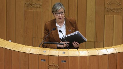 La conselleira do Mar, Rosa Quintana, durante su intervención en el Parlamento.