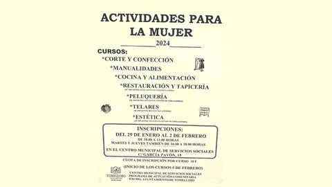 Cartel en el que figuran�las �actividades para la mujer 2024� del Ayuntamiento de Tomelloso.