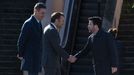 Pedro Sánchez, Enmmanuel Macron y Pere Aragonès, el jueves en Barcelona en la recepción previa a la cumbre hispano-francesa