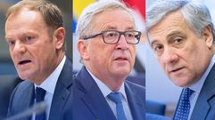 Donald Tusk, Jean Claude Juncker y Antonio Tajani