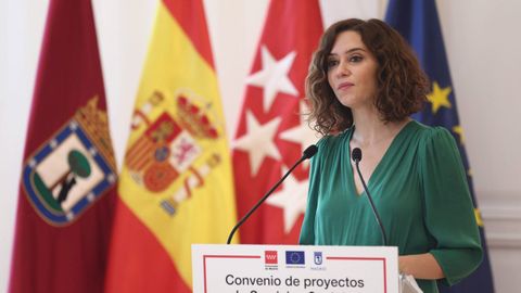 Isabel Díaz Ayuso, presidenta de la Comunidad de Madrid, durante una rueda de prensa en la Real Casa de Correos el pasado mes de julio.