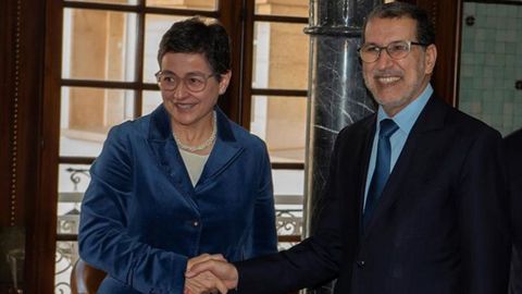 La ministra de Asuntos Exteriores, Unión Europea y Cooperación, Arancha González Laya, y el primer ministrode Marruecos, El Otmani, el pasado enero
