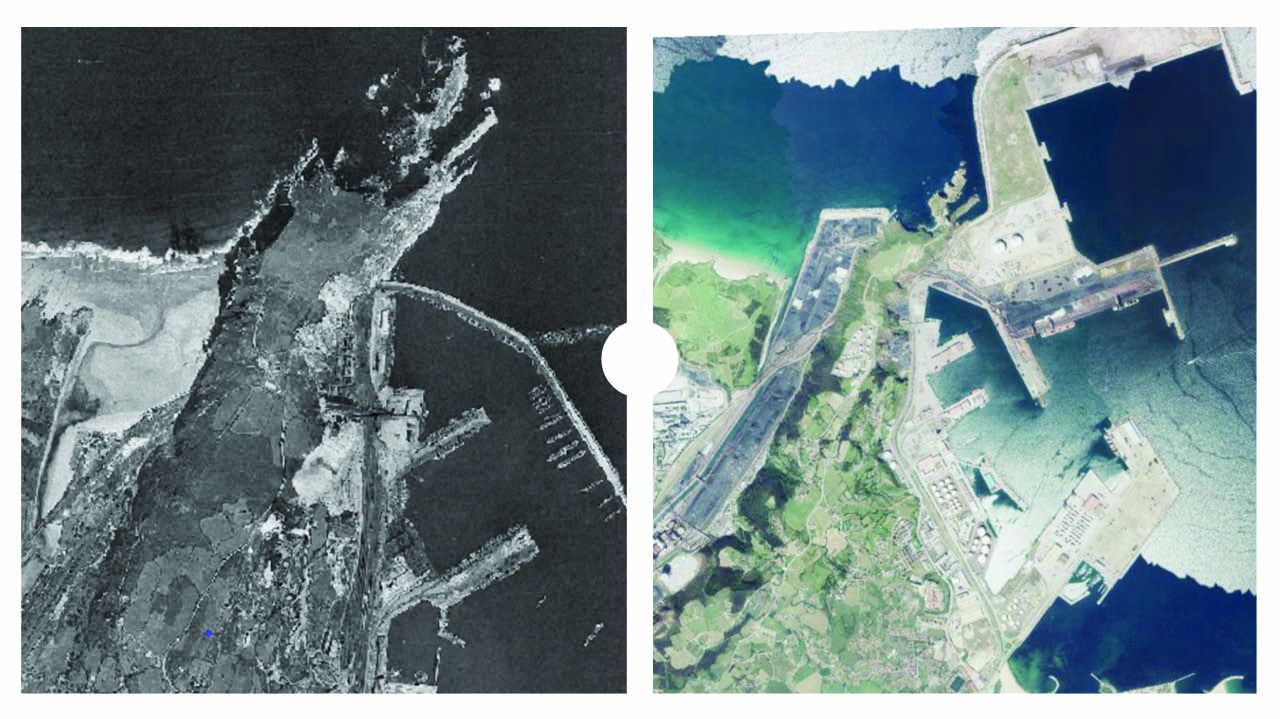 Abo�o - El Musel en 1956 y en 2019, seg�n datos del Instituto Geogr�fico Nacional (IGN)